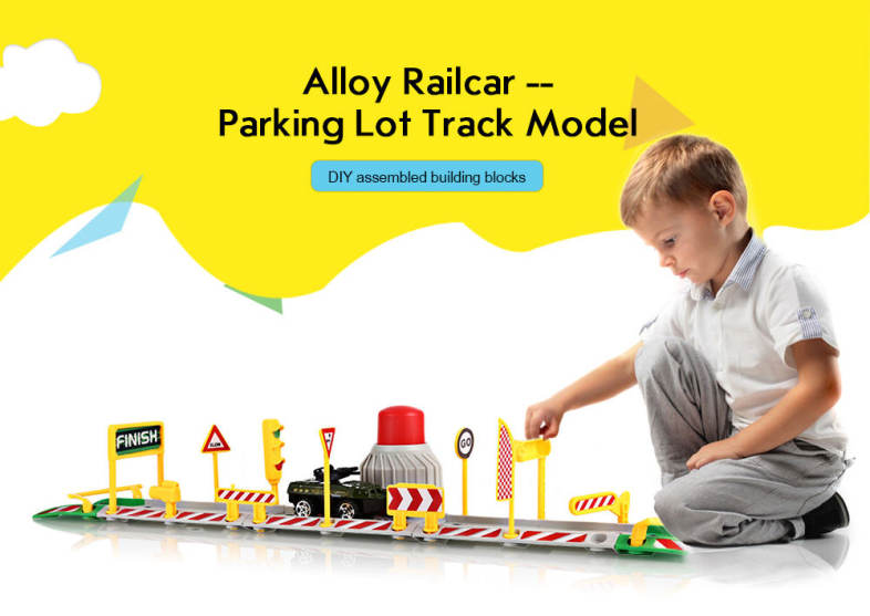 DIY Assembled Building Blocks City Parking Lot Model Toy with Alloy Ejection Engineering Railcars