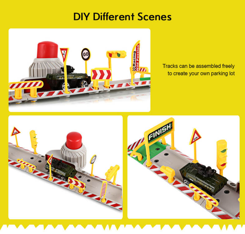 DIY Assembled Building Blocks City Parking Lot Model Toy with Alloy Ejection Engineering Railcars
