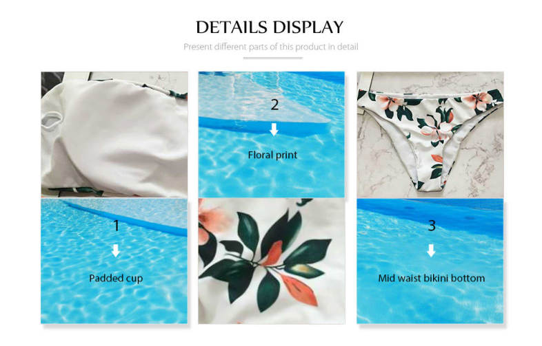 Sexy Strapless Padded Floral Print Mid Waist Women Bikini Set