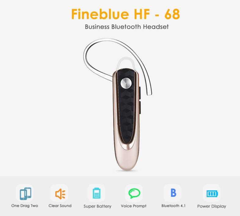 Fineblue HF - 68 Bluetooth 4.1 Earbud Business Earphone with Subsidiary Headset Cable Voice Prompt Power Display