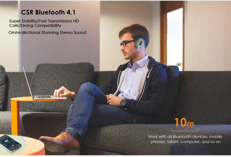 Fineblue HF - 68 Bluetooth 4.1 Earbud Business Earphone with Subsidiary Headset Cable Voice Prompt Power Display