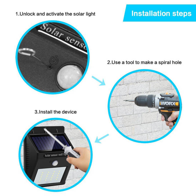 20LEDS Waterproof Solar PIR Motion Sensor Wall Lamp