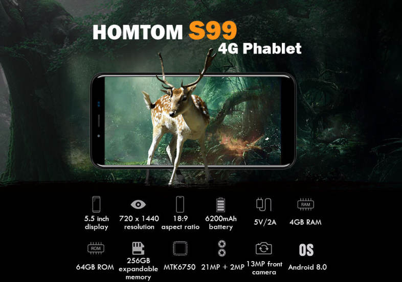 HOMTOM S99 4G Phablet 5.5 inch Android 8.0 MTK6750