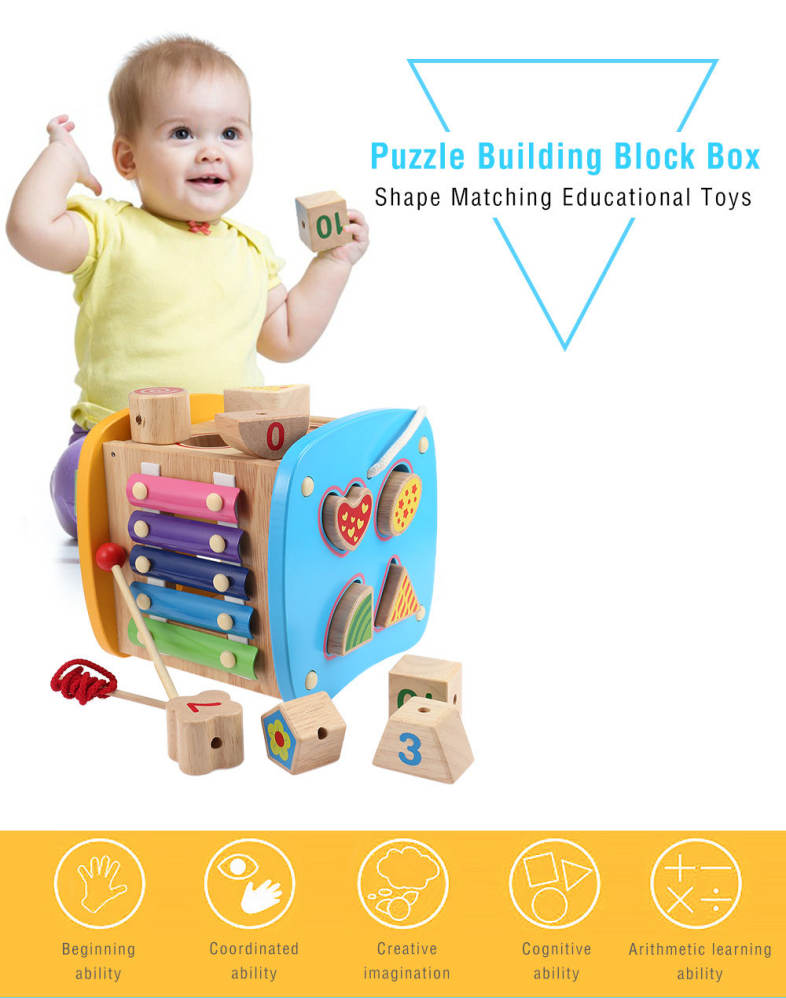 Multifunctional Puzzle Building Block Box Shape Matching Educational Toys