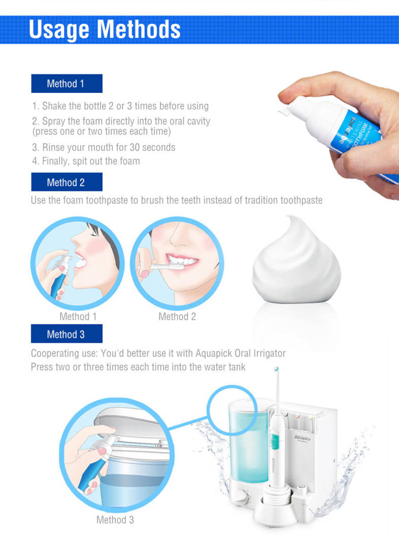 Aquapick 50ml Portable Oral Care Foam Whitening Toothpaste