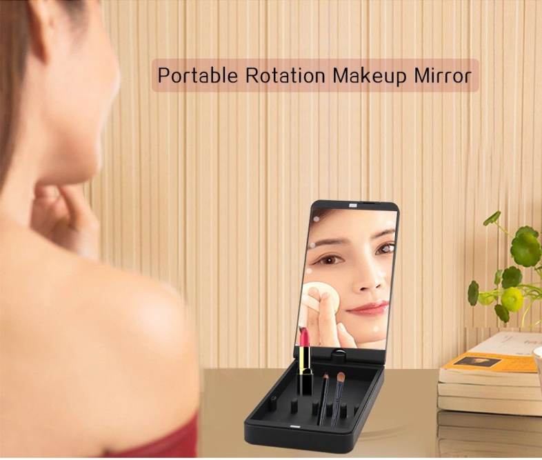 Portable Rotation LED Makeup Mirror with Organizer Stand
