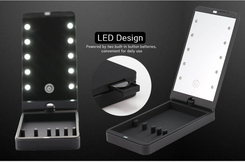 Portable Rotation LED Makeup Mirror with Organizer Stand