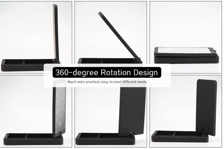 Portable Rotation LED Makeup Mirror with Organizer Stand