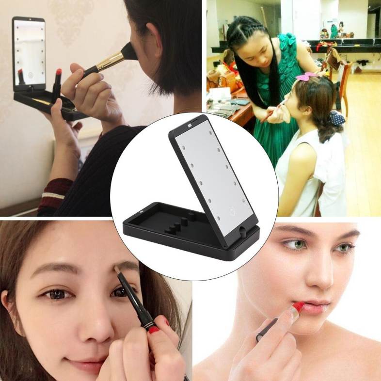 Portable Rotation LED Makeup Mirror with Organizer Stand