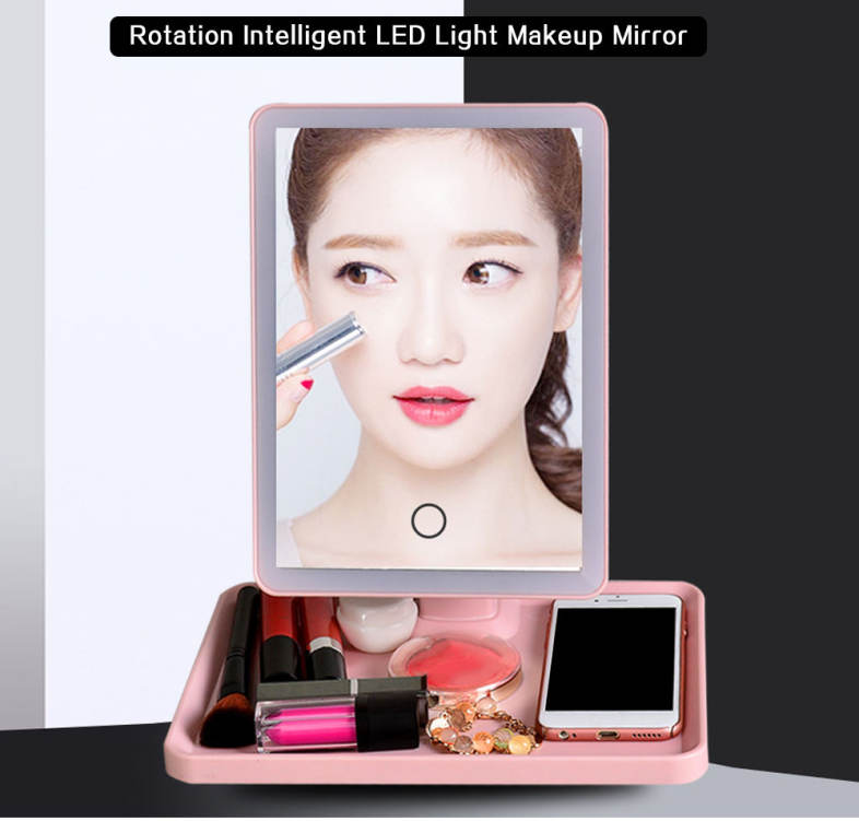 Rotation Intelligent LED Light Makeup Mirror with Rectangular Stand
