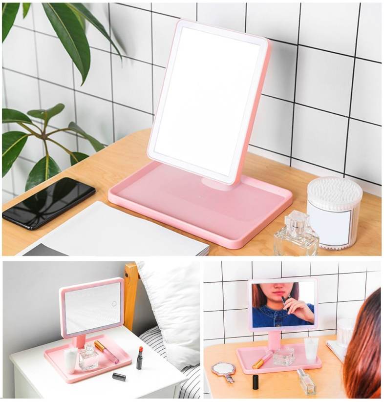 Rotation Intelligent LED Light Makeup Mirror with Rectangular Stand