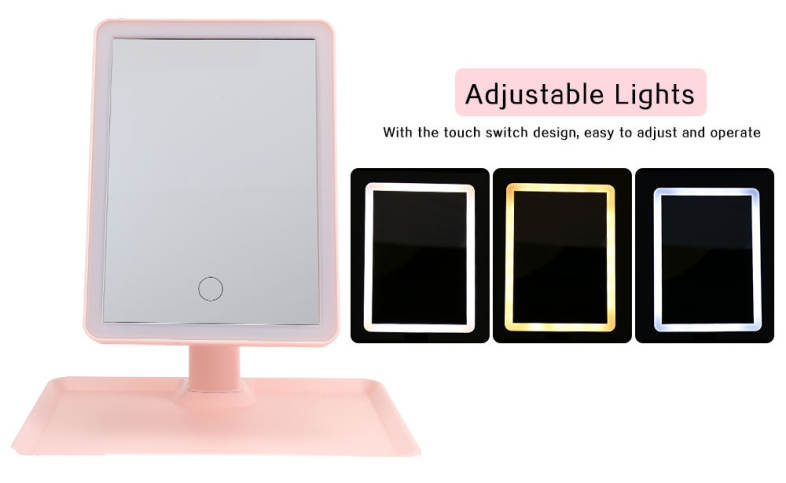 Rotation Intelligent LED Light Makeup Mirror with Rectangular Stand