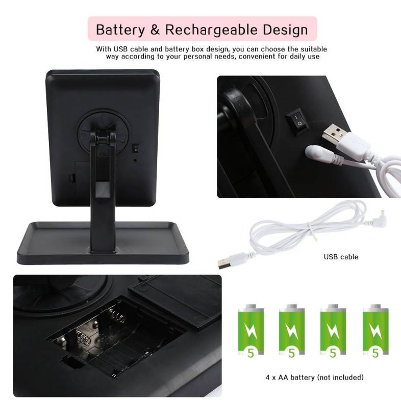 Rotation Intelligent LED Light Makeup Mirror with Rectangular Stand