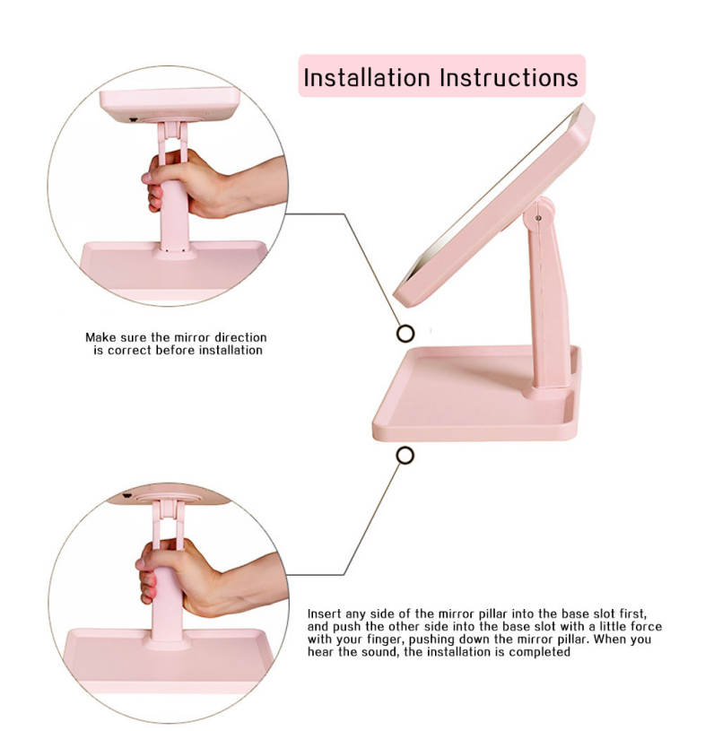 Rotation Intelligent LED Light Makeup Mirror with Rectangular Stand
