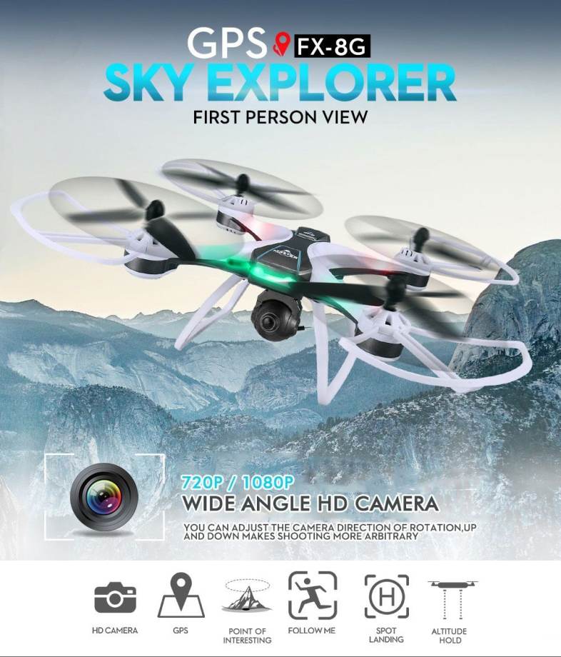 FX - 8G GPS Altitude Hold / Follow / Point of Interesting / Spot Landing / Auto Return FPV RC Drone 