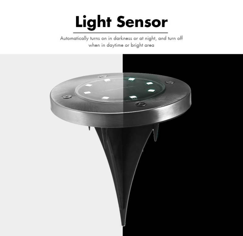8 LEDs Solar Powered IP65 Waterproof Ground Lamp for Outdoor Fence Garden