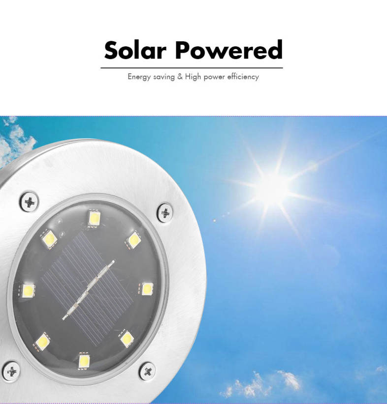 8 LEDs Solar Powered IP65 Waterproof Ground Lamp for Outdoor Fence Garden