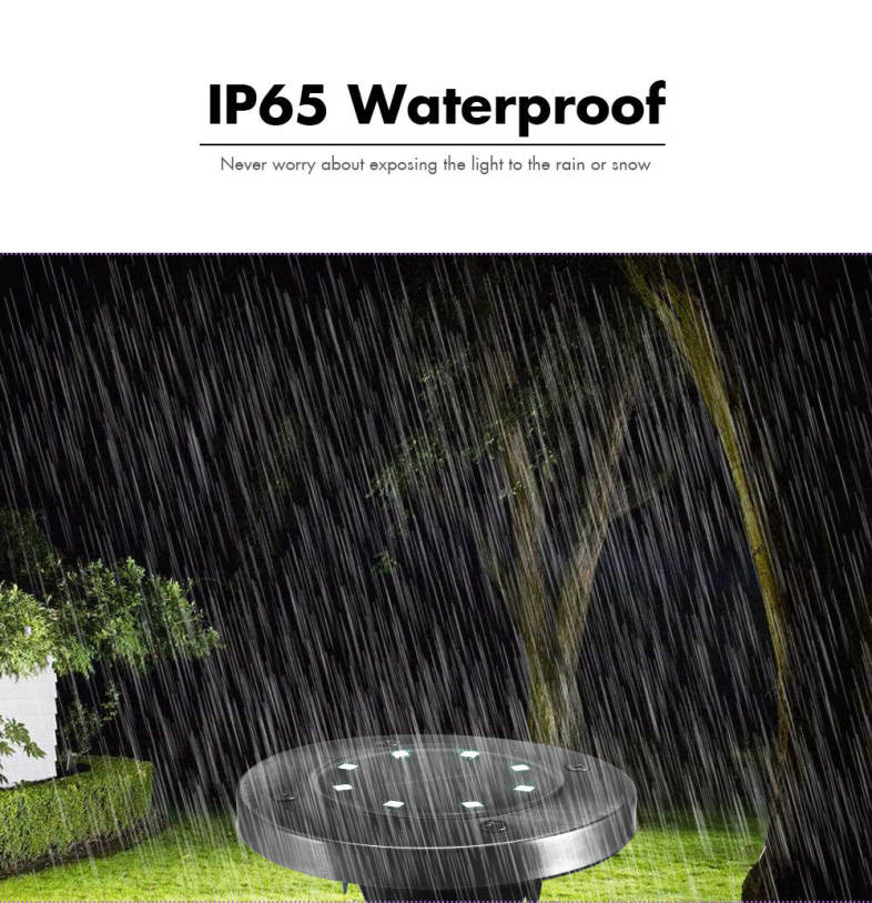 8 LEDs Solar Powered IP65 Waterproof Ground Lamp for Outdoor Fence Garden