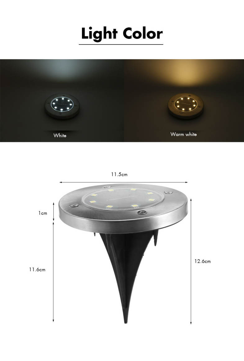 8 LEDs Solar Powered IP65 Waterproof Ground Lamp for Outdoor Fence Garden