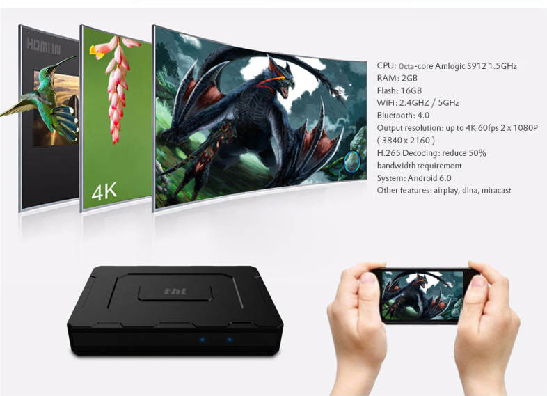THL Super Box Amlogic S912 2GB RAM 16GB ROM 2.4G   5G WiFi BT 4.0 Support Wifi Hotspot / Smart APP / Hard Disk