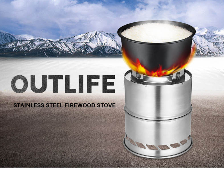 Outlife Stainless Steel Detachable Outdoor Firewood Stove with Pouch