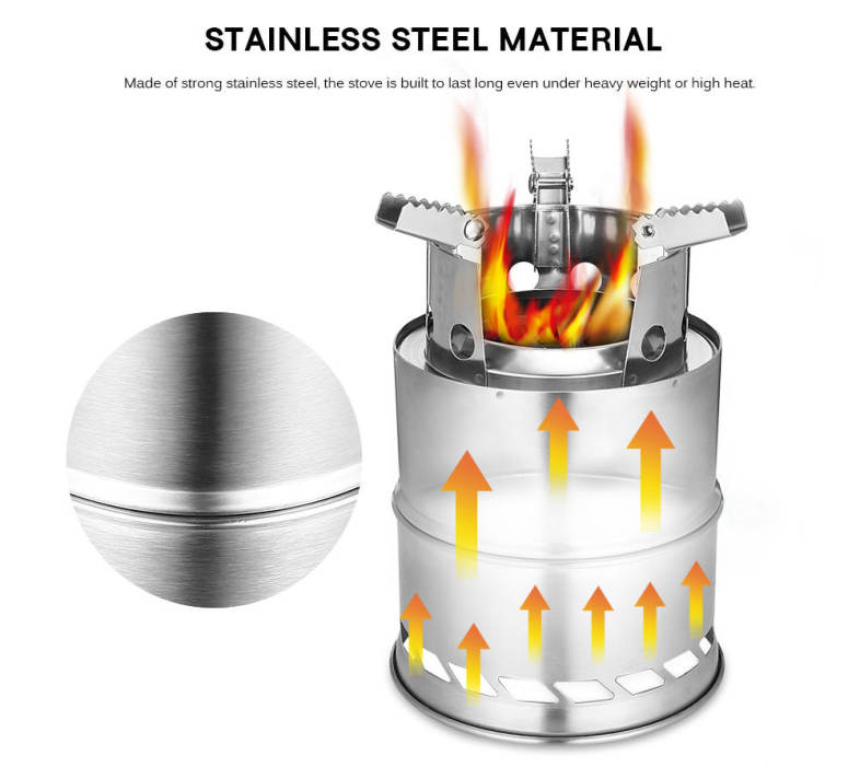 Outlife Stainless Steel Detachable Outdoor Firewood Stove with Pouch