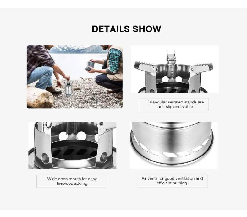 Outlife Stainless Steel Detachable Outdoor Firewood Stove with Pouch