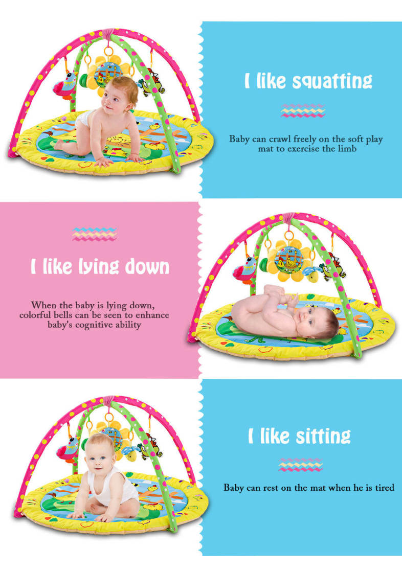 Karchibate Cute Cats Baby Soft Play Mat Crawling Blanket with Musical Rattles