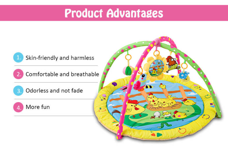 Karchibate Cute Cats Baby Soft Play Mat Crawling Blanket with Musical Rattles