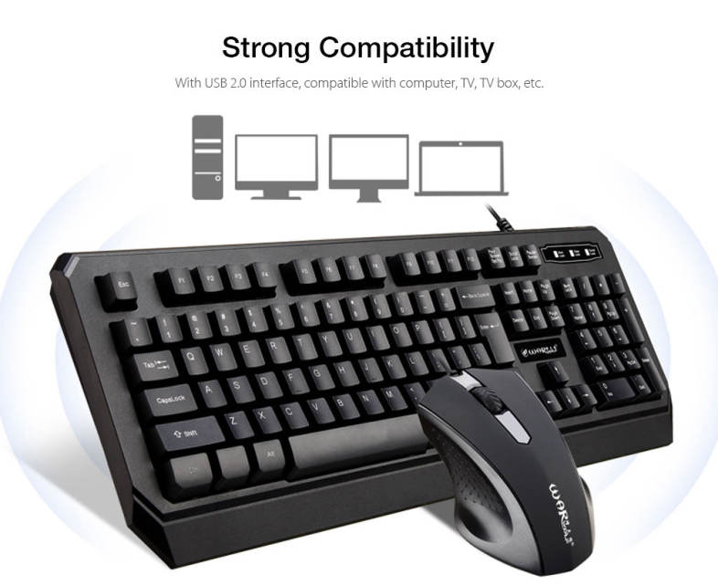 Warwolf KM - 722 Wired Keyboard Mouse Suit 104 Keys
