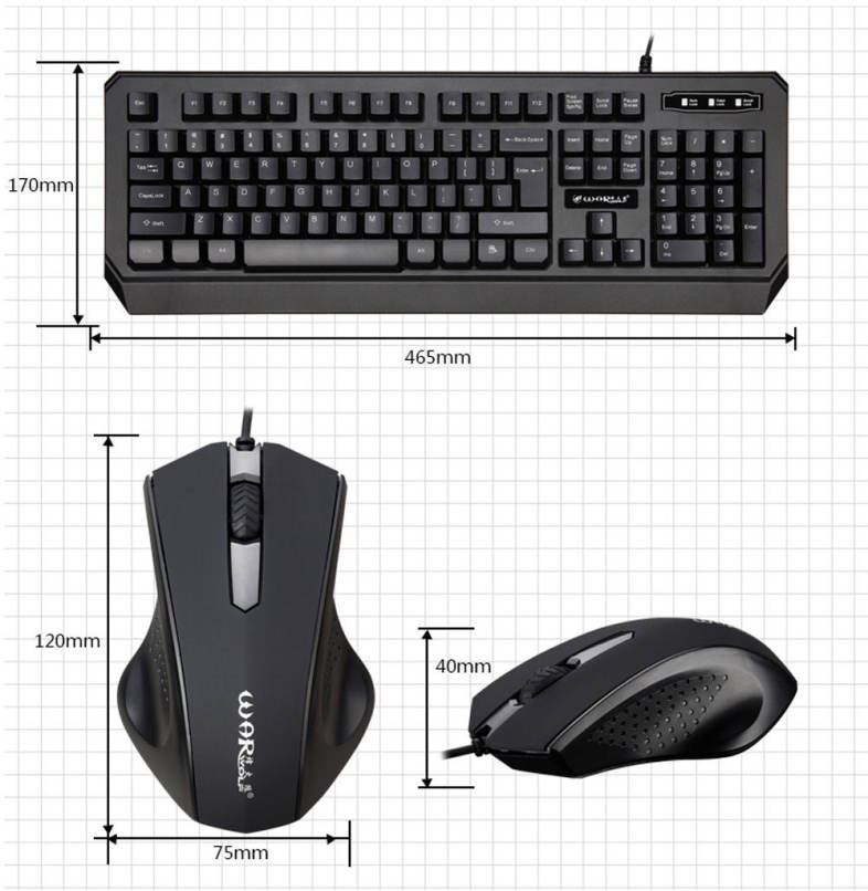 Warwolf KM - 722 Wired Keyboard Mouse Suit 104 Keys