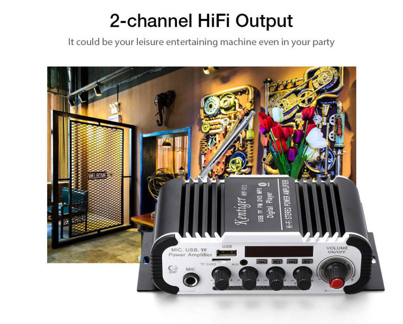 Kentiger HY - V11 Bluetooth Amplifier 2-channel Audio Support TF USB FM