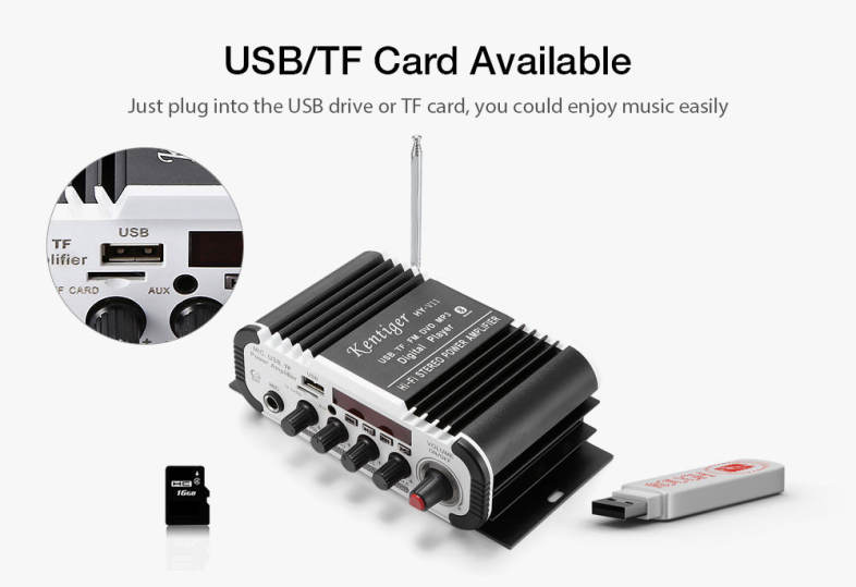 Kentiger HY - V11 Bluetooth Amplifier 2-channel Audio Support TF USB FM