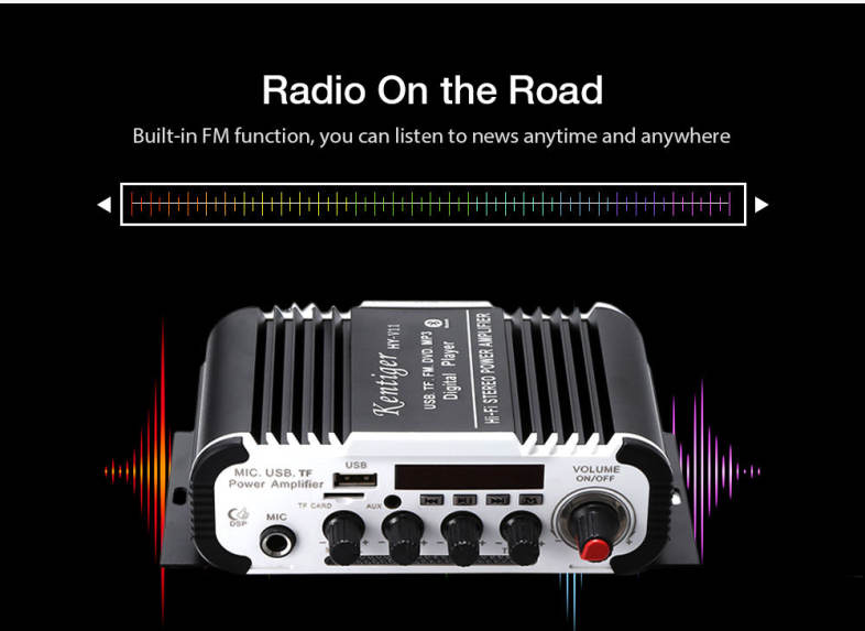 Kentiger HY - V11 Bluetooth Amplifier 2-channel Audio Support TF USB FM