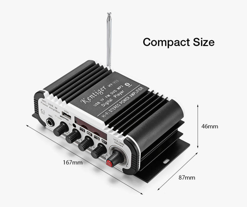Kentiger HY - V11 Bluetooth Amplifier 2-channel Audio Support TF USB FM