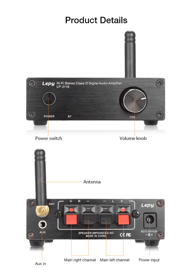 Lepy LP - 3166 Bluetooth Amplifier 2-channel HiFi Digital Stereo Audio 