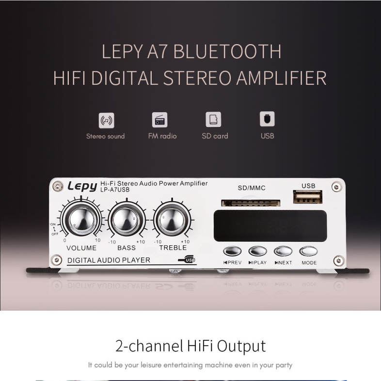 Lepy A7 Bluetooth Amplifier 2-channel HiFi Stereo Audio Support SD USB FM