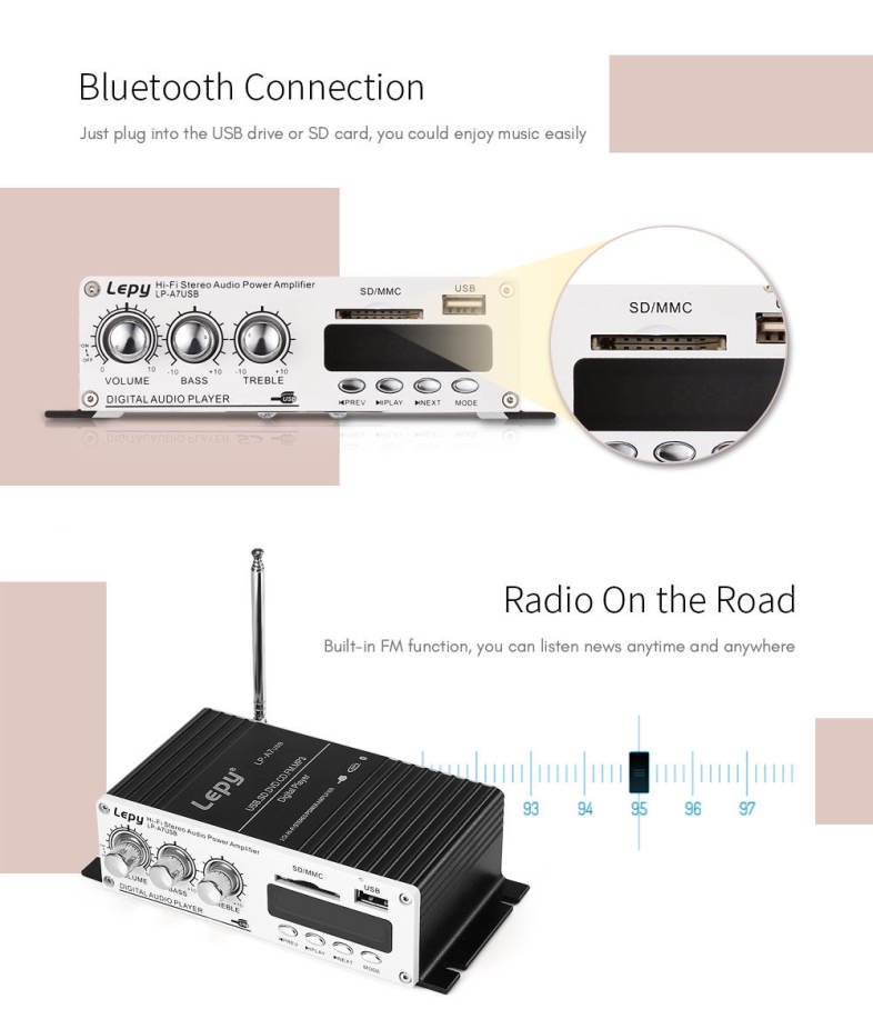 Lepy A7 Bluetooth Amplifier 2-channel HiFi Stereo Audio Support SD USB FM