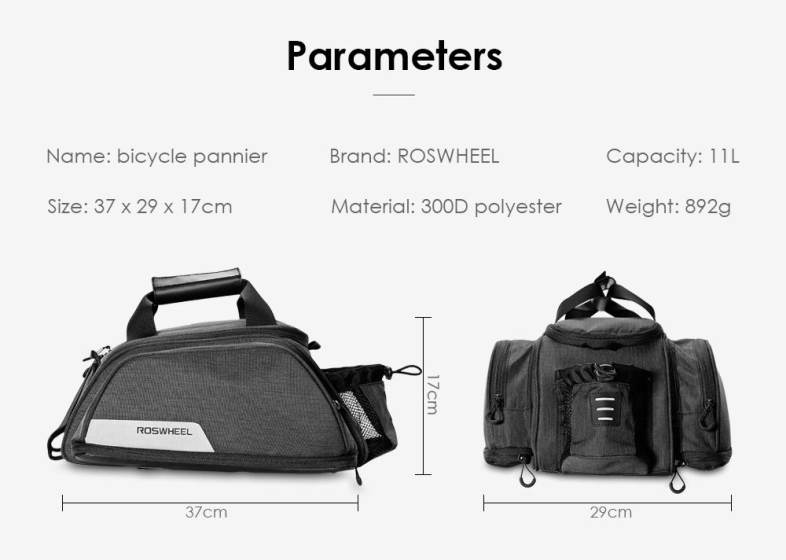 ROSWHEEL 141472 Multifunctional Bicycle Pannier Bag Trunk Pack
