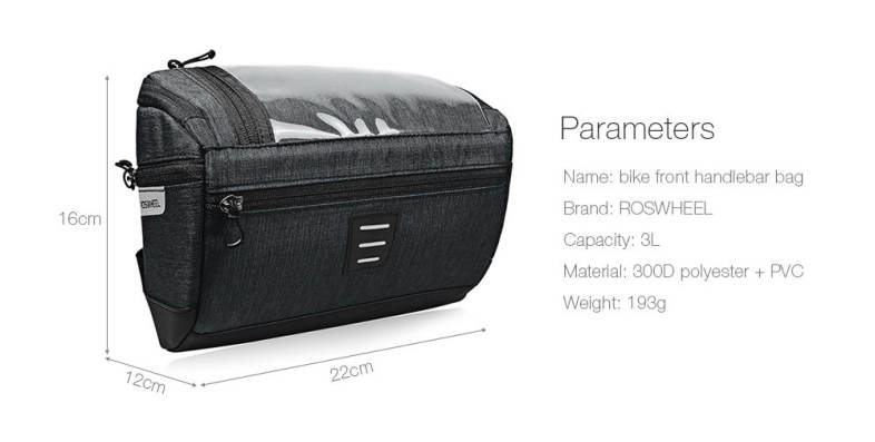 ROSWHEEL 111459 3L Capacity Bike Front Handlebar Bag Bicycle Basket