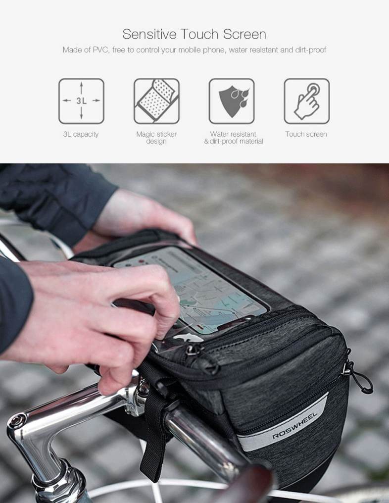 ROSWHEEL 111459 3L Capacity Bike Front Handlebar Bag Bicycle Basket