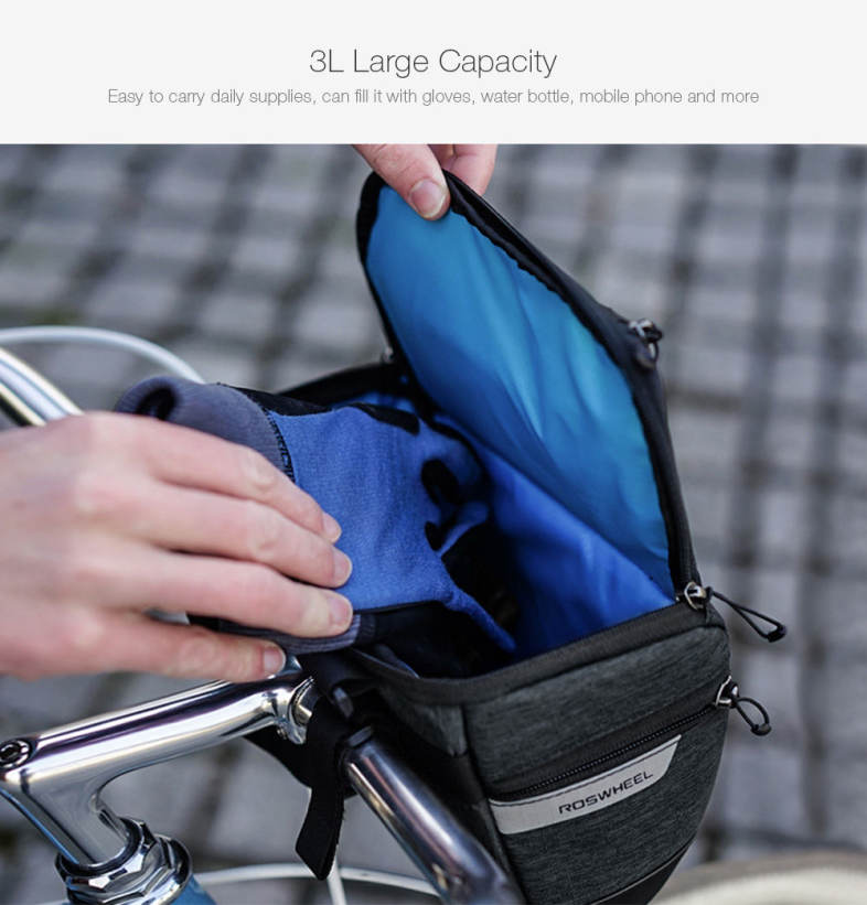 ROSWHEEL 111459 3L Capacity Bike Front Handlebar Bag Bicycle Basket