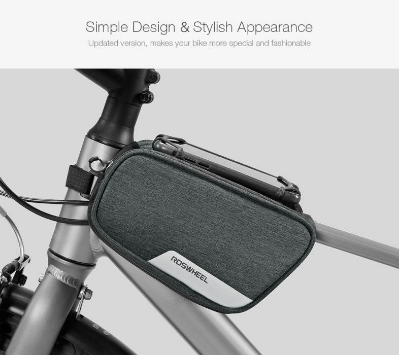 ROSWHEEL 121461 Bicycle Top Tube Pannier Bike Frame Bag with Phone Mount Holder