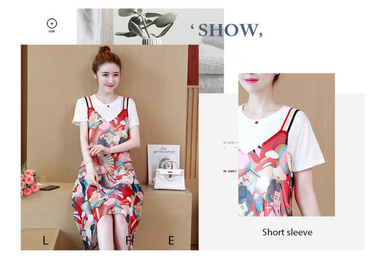 Round Collar Short Sleeve Pattern Women Two-piece Set