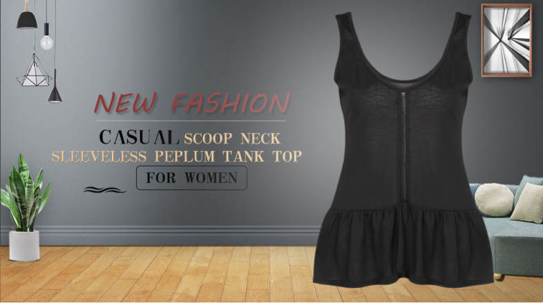 Casual Scoop Neck Sleeveless Peplum Ruffle Hollowed-out Tank Top