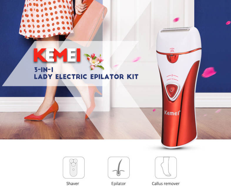 Kemei KM - 1107 3-in-1 Rechargeable Epilator Lady Shaver Callus Remover 