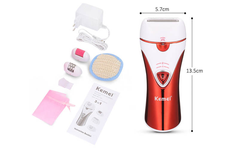 Kemei KM - 1107 3-in-1 Rechargeable Epilator Lady Shaver Callus Remover 