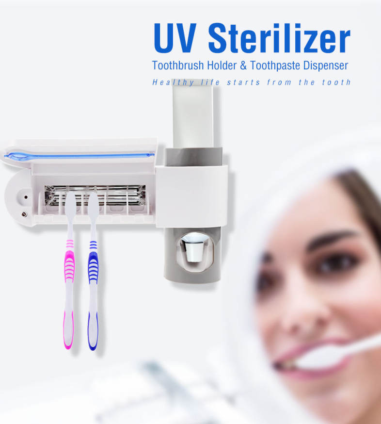Wall Mount UV Sterilizer Toothbrush Holder Automatic Toothpaste Dispenser