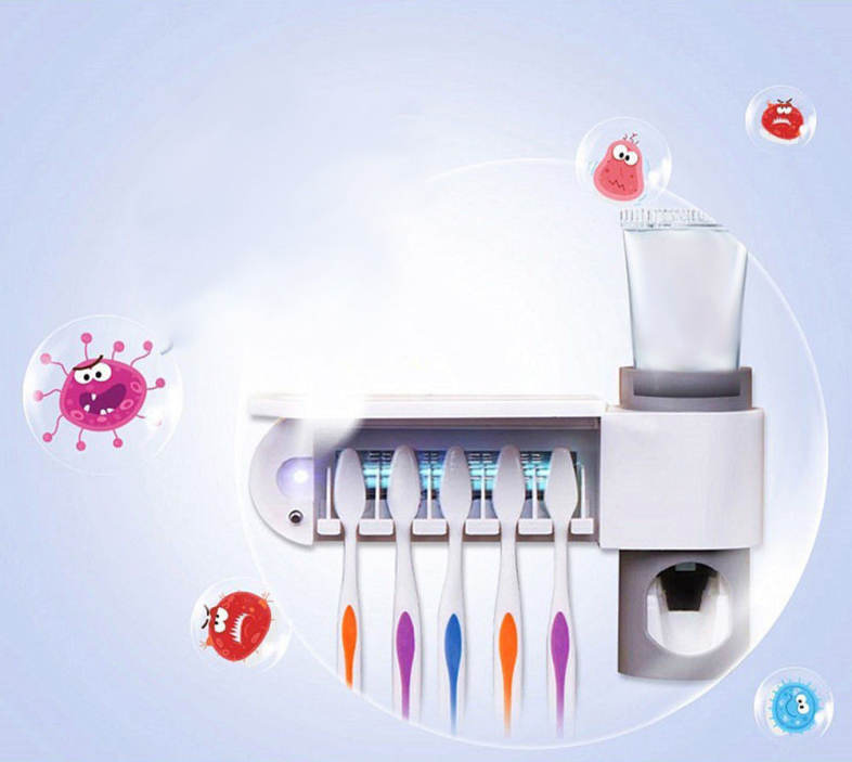 Wall Mount UV Sterilizer Toothbrush Holder Automatic Toothpaste Dispenser