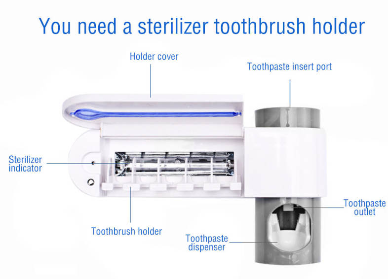 Wall Mount UV Sterilizer Toothbrush Holder Automatic Toothpaste Dispenser